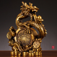 Figurine de dragon traditionnelle en laiton, décoration Feng Shui pour la maison et le bureau, grande sculpture antique, imitation, objet de collection