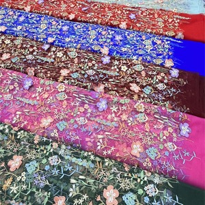 Tessuto in <span class=keywords><strong>Tulle</strong></span> Trasparente <span class=keywords><strong>Ricamato</strong></span> Floreale Multicolore di Alta Qualità, Tessuto a Rete con Ricamo Floreale 3D per Abiti da Sposa e Veli Nuziali - Product Image 5