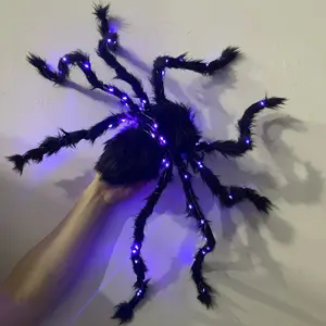 LED Halloween laba-laba berbulu Halloween laba-laba halaman Dekorasi luar ruang alat peraga laba-laba besar untuk luar ruangan