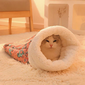 Luxe hiver lit pour animaux de compagnie lavable en peluche couette pour petits chiens et chats solide motif sécurité sac de couchage-Vente en gros - Product Image 5