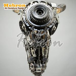 Escultura de Pared de Gran Tamaño, Cráneos de Toro, Arte <span class=keywords><strong>en</strong></span> Metal Reciclado para Decoración de Paredes de Clubes, Suministro de Fábrica - Product Image 4