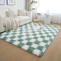 Tapis épais en peluche à motif damier, design puzzle coloré, tapis de sol minimaliste de luxe léger pour salon et chambre à coucher
