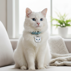 Targhetta identificativa per gatti Tag Cat Angora White, per gatti con occhi blu e finitura argentata - Product Image 3
