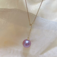 Collier pour femme en argent S925 avec pendentif perle d'eau douce de luxe AAAA, perle ronde Edison, chaîne, violet clair