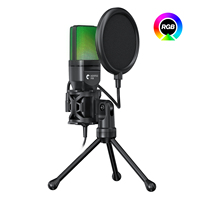 Microphone de jeu professionnel filaire pour enregistrement de bureau, microphone à condensateur avec lumière RVB, en métal, pour PC avec support de bureau