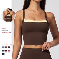Grenzüberschreitendes Atmungsaktives Yoga-Tanktop mit Bare-Feel-Effekt, Zweiteiliges Set mit Kontrastfarben, Überkreuzter Rücken, Mittlerer Halt, Stylischer Sport-BH
