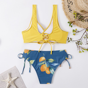 2025 nouvel ensemble 2 pièces pour femmes européennes et américaines <span class=keywords><strong>Sexy</strong></span> dos nu fendu Bikini avec motif solide Swim Wader - Product Image 3
