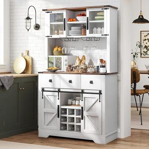 Farmhouse solid wood <b>sideboard</b>, simple living room wall-mounted kitchen cabinet, double-door wine cabinet, <b>storage</b> rack, tea - Product Image 1