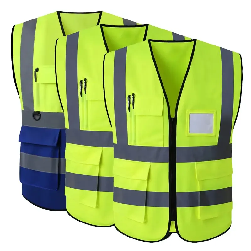 Jaket keamanan rompi kerja, konstruksi visibilitas tinggi Multi saku reflektif warna-warni