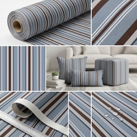 Tissu personnalisé imprimé en usine, marron avec rayures bleues, toile rayée en polyester 12 oz pour housse de chaise, décoration intérieure, sac, nappe