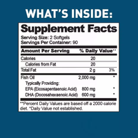Gélules d'huile de poisson Oméga-3 triple force OEM 2000mg EPA/600mg DHA, à revêtement entérique, sans arrière-goût de poisson, biologique, végétalien, 120 gélules