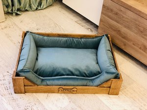 Cama de perro de madera elevada moderna personalizable de mediados de siglo con cuencos de vidrio y plástico, Marco y muebles de cama elevada para gatos - Product Image 5