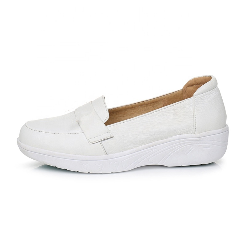 Прямая поставка с фабрики, Лидер продаж, Женская Удобная белая нескользящая обувь для медсестер из коровьей кожи на заказ