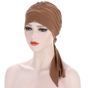 Chapeau turban pré-attaché de style ethnique pour femmes musulmanes <span class=keywords><strong>Foulard</strong></span> hijab intérieur Longue queue Perte de cheveux Casquette de <span class=keywords><strong>chimio</strong></span> Bonnet Turban Chapeau Bandanas - Product Image 3