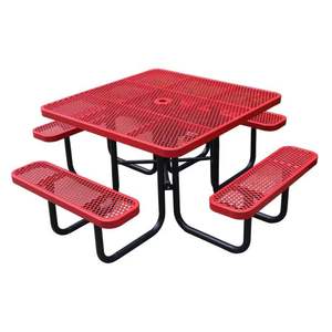 Mesa de <span class=keywords><strong>picnic</strong></span> de metal para exteriores con bancos, tapa de malla, acero resistente, resistente a la intemperie para parques y terrenos urbanos - Product Image 6