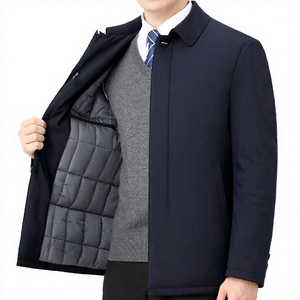 Men's <b>Winter</b> Stand Collar Cotton Lapel Bomber <b>Jacket</b> <b>Waterproof</b> Front Warm Business Outer Wear Zipper Closure High Street Style - Product Image 2