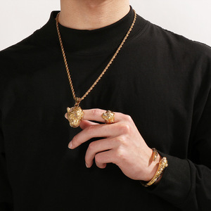 CY Unique - Ensemble de 4 bijoux en acier inoxydable de style chinois avec tête de tigre - Ensemble de bagues créatives pour hommes - Signe du zodiaque - Hip-Hop - Tigre - Product Image 6