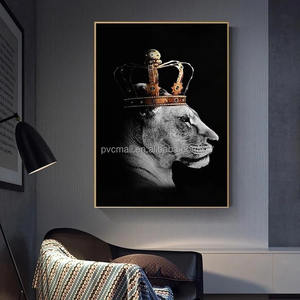 PL soggiorno decorazione della parete con stampa animale arte della parete africano leone nero re e regina regina regina tela pittura arte della parete - Product Image 2
