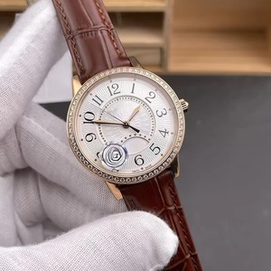 Nouvelle arrivée, montre élégante pour femme en or rose sertie de moissanite en cristal de saphir automatique jour/nuit haut de gamme, bracelet en cuir marron - Product Image 1