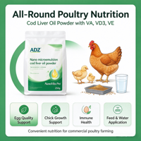 Poudre de Vitamines AD3E pour Poules Pondeuses, Poulets de Chair et Reproductrices, Améliore l'Absorption du Calcium et Réduit les Œufs à Coquille Molle, Huile de Foie de Morue