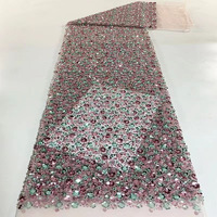 En stock en gros deux tons fleur de prunier brodé paillettes perles perles dentelle maille Net tissu robe de mariée fête scène Costume