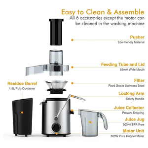 Extracteur de jus lent électrique 2L robuste à nettoyage automatique, à large ouverture, avec séparation de la pulpe et lames en acier inoxydable, pour fruits et légumes, idéal pour la cuisine domestique - Product Image 4