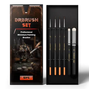 High Quality 6 Size Sable Hair Micro Detail Paint Brush Set Hobby Detail Paint Brush Set Miniature Model Paint Brushes