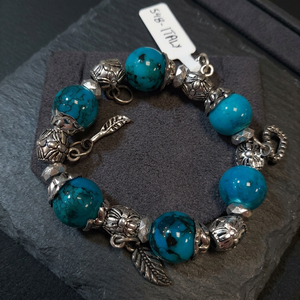 Bracelet artisanal italien unique en perles, pierres et céramiques corallines # 548 - Product Image 3