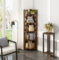 Étagère d'angle en bambou naturel à cinq niveaux, style chinois moderne, gain de place, présentoir mural pour salon