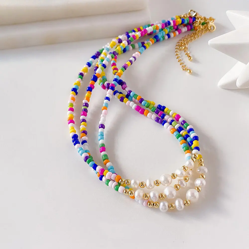Böhmische Art Reis perle Süßwasser Perlenketten Handgemachte Perle Böhmische Halskette mit bunten Perlen