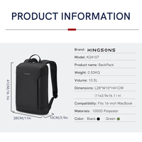 Sac à dos professionnel Kingsons 2026 moderne et durable en polyester, 10,5 L, avec fermeture éclair et fermoir, élégant, grande capacité, compatible avec ordinateur portable 16 pouces