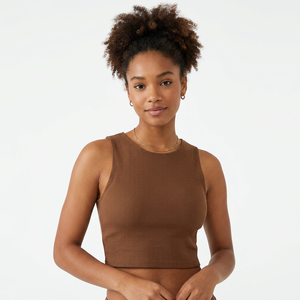 Women's Ribbed Crew Neck Tank <b>Top</b> 100% Cotton Regular Length Casual Knitted Sleeveless Streetwear Fashion <b>Tops</b> - Product Image 1