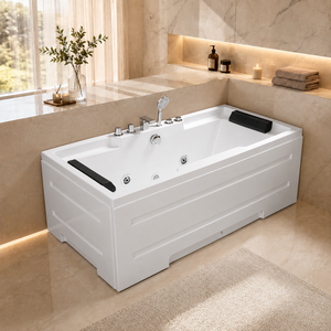 Bañera de <span class=keywords><strong>Hidromasaje</strong></span> Rectangular OEM de 800x1500mm para Villa con Jets de <span class=keywords><strong>Hidromasaje</strong></span>, Reposacabezas Dobles Negros y Grifo de <span class=keywords><strong>Torre</strong></span> - Product Image 1