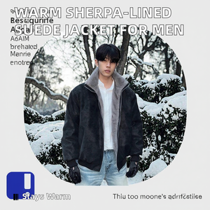 เสื้อแจ็คเก็ตหนังกลับบุขนเชอร์ปาสไตล์อเมริกัน คอตั้ง อุ่นสบาย ทรงหลวม สำหรับผู้ชาย ปิดซิป เหมาะสำหรับใส่ในฤดูหนาว ขายส่ง - Product Image 2