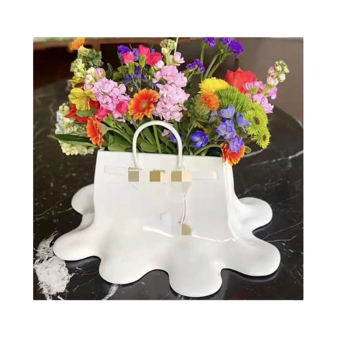 2023 Wholesale Bag Sculpture Flower Vase Fiberglass Bag Statue diy home decor Fiberglass Handbag indoor home decor