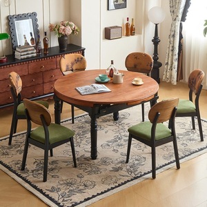 Ensemble table et chaises de salle à manger en bois massif style rétro français, 6 pièces, ovale, en bois de frêne, meubles de salle à manger durables - Product Image 2