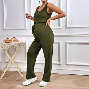 Hongbo nouvelle <span class=keywords><strong>tendance</strong></span> vêtements de maternité sans manches couleur unie décontracté respirant femmes débardeur et pantalon vêtements de maternité - Product Image 3