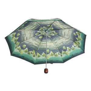 Guarda-chuva feminino dobrável, mini guarda-chuva dobrável com 3 estampas de logotipo