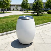 Poubelle publique extérieure en acier inoxydable brossé avec couvercle verrouillable, écologique, résistante à l'eau, design compact, mécanisme de charnière lisse