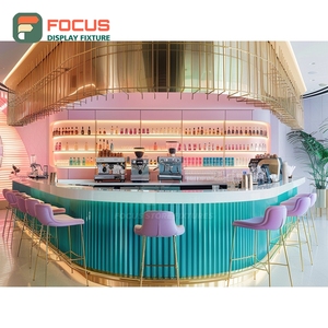 Modern Coffee Service Counter Glass Front Register Zone Wood Grain Finish Cafe Service Counter - Product Image 4