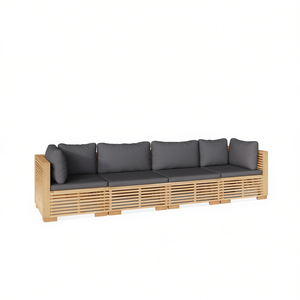 Ensemble de canapés de jardin en teck avec coussins gris foncé, mobilier d'extérieur au design contemporain, durable pour une utilisation en jardin - Product Image 1