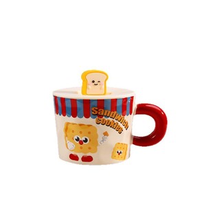 Tasse en céramique Cerouky avec couvercle, 301-400ml, design Toast, pour café, thé, usage domestique, cadeau pour filles, rentrée scolaire - Product Image 4
