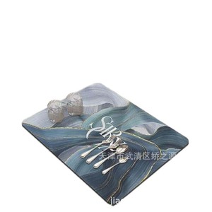 Tapis de cuisine JiaoZhiYuan rectangulaire rose effet jade craquelé bleu océan, antidérapant, résistant à la chaleur, design moderne pour salle à manger - Product Image 2