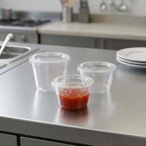 Gobelet à sauce en plastique transparent avec couvercle, récipient jetable pour assaisonnements, service alimentaire - Product Image 3