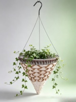 Pot de fleurs en bambou naturel brun sculpté à la main, style américain, avec doublure conique tressée, pour intérieur et extérieur, jardin