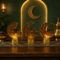 Décoration de table LED en forme de croissant de lune doré pour le Ramadan, avec scène de mosquée et découpe d'étoile, pour la décoration de la maison musulmane à l'Aïd