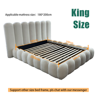Muebles de Cama Modernos de Lujo Ligero con Tapicería de Lana para Dormitorio, con Decoración de Rayas y Cabecera de Espuma Suave, Venta al Por Mayor de Fábrica