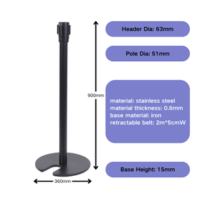 Poteau de contrôle de foule durable à base en U avec sangle rétractable de 2 m, poteau en acier inoxydable et base lestée en fer, poteau de délimitation avec corde - Product Image 4