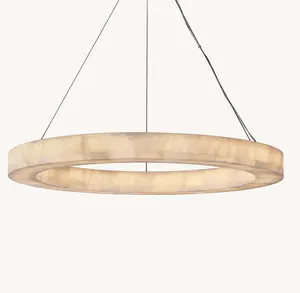 Sunwe Luxury Marble Chandelier LED Decorative Satin Nickel 40 Inch Rivage Round Chandelier