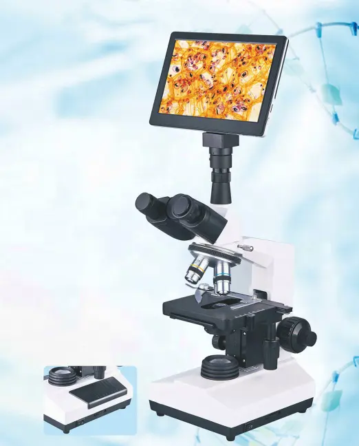 Laboratorio LED luz video Pantalla de 7 pulgadas microscopio biológico Microscopio binocular